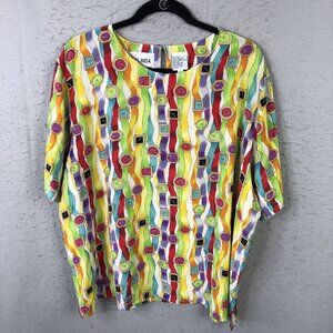 Galinda Shirt Womens 2X Multicolor 100% Silk Short Sleeve Watch Print Rainbow